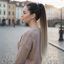 Bucuks Lastik Tokalı At Kuyruğu Düz / Kumral / Beyaz Platin Ombre