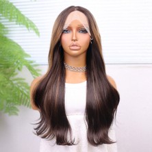 Bucuks Kahve Karamel Işıltılı Düz Fiber Sen Tül Peruk