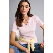 DeFacto %100 Pamuk Slim Fit V Yaka Basic Düz Ribana Kısa Kollu Tişört I1080AZ26SP