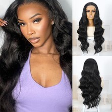 Bucuks Siyah Fiber Sen Su Dalgalı Tül Peruk