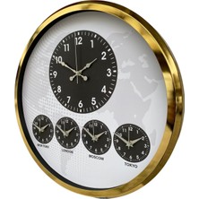 By Nevser Gold Modern 52 cm Dünya Saati
