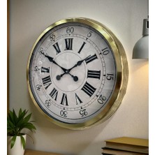 By Nevser 60 cm Gold Metal Dekoratif Roma Rakamlı Duvar Saati