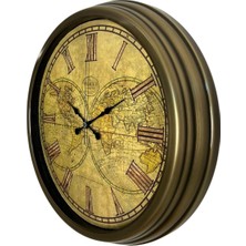 By Nevser Vintage Atlas Majestic 40 cm Metal Duvar Saati