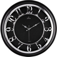By Nevser 45 cm Siyah Çerçeve Kabartma Gümüş Rakam Duvar Saati