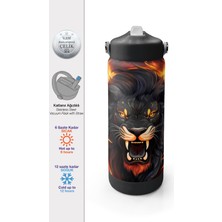 Coral High Siyah Aslan Desenli Katlanır Ağızlıklı Çelik Termos 650 ml 38391