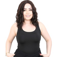 Shoplet Fiber Sen Kısa Dalgalı Perçemsiz Peruk / Koyu Kahve