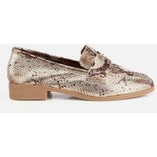Hotiç Kadın Deri Gold Yılan Baskılı Klasik Loafer