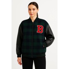 Gacha Kolları Suni Deri Içi Astarlı Oduncu Kolej Içi Ceket - Haki