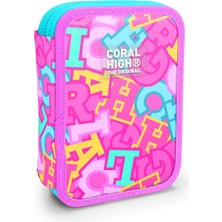 Coral High Kids Pembe Su Yeşili Harf Desenli Çift Katlı Kalem Çanta 31112