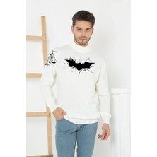 Mzp Kartan Erkek Yarım Bağazlı Kazak Baskılı Dokuma Triko - Beyaz