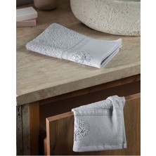 Orva Nakışlı %100 Pamuk 2'li El Havlusu - Gri - 30x45 cm