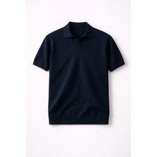 Valiberta Dawson Polo V Yaka Düğmesiz Kısa Kollu Tok Kumaş Triko Erkek T-Shirt - Lacivert