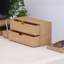 Desna İki Katlı İki Çekmeceli Mini Dolap - Kiraz | 34 cm x 12.1 cm x 18.4 cm | Woodsaka
