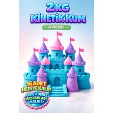 Kinetic Sand 4 Farklı Renk Kinetik Kum 2 kg ve 16 Adet Kum Kalıbı Hediye- Akışkan Eğitici Kinetik Oyun Kumu - 4X500GR