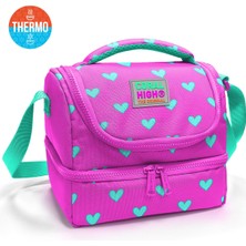 Coral High Kids Neon Pembe Su Yeşili Kalpj Desenli Thermo Iki Katlı Beslenme Çantası 37212