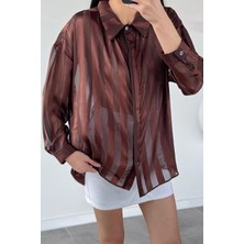 Gülseli Kadın Kalın Çizgili Şifon Gömlek P-00020920