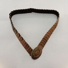 Ağırsoy Lastikli Kadın Kemeri, Metal Pullu, Eskitme, Boyu 70 cm En Gergin Hali 90 cm