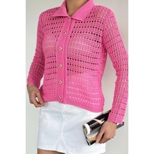 Gülseli Kadın Polo Yaka Ajurlu Ön Düğmeli Triko Hırka P-00020936