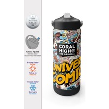 Coral High Çizgi Roman Desenli Katlanır Ağızlıklı Çelik Termos 650 ml 38315