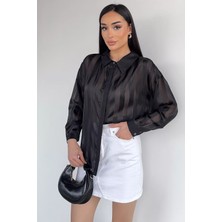 Gülseli Kadın Kalın Çizgili Şifon Gömlek P-00020920