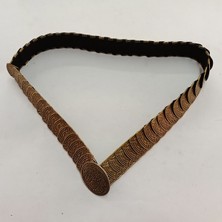 Ağırsoy Lastikli Kadın Kemeri, Metal Pullu, Eskitme, Boyu 70 cm En Gergin Hali 90 cm