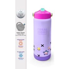 Coral High Mor Lila Desenli Katlanır Ağızlıklı Çelik Termos 650 ml 38350