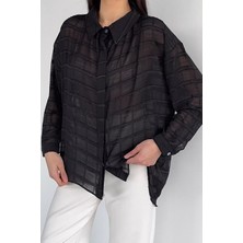 Gülseli Kadın Kalın Çizgili ve Kareli Şifon Gömlek P-00020922