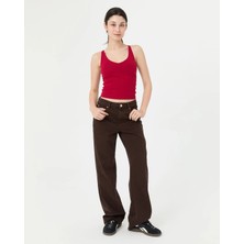 Ayma Active Vişne Kırmızı EcoVero™Viskoz Göğüs Pedli Çapraz Ayarlanabilir Askılı V Yaka Longline Bralet