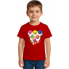 Sedirli Unisex Baby Shark Baskılı Çocuk Tişört Pamuklu Penye Kumaş