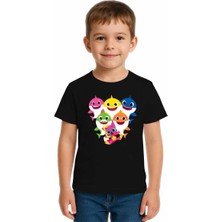 Sedirli Unisex Baby Shark Baskılı Çocuk Tişört Pamuklu Penye Kumaş