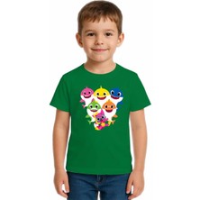 Sedirli Unisex Baby Shark Baskılı Çocuk Tişört Pamuklu Penye Kumaş