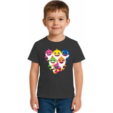 Sedirli Unisex Baby Shark Baskılı Çocuk Tişört Pamuklu Penye Kumaş