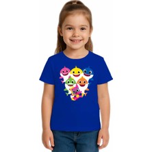 Sedirli Unisex Baby Shark Baskılı Çocuk Tişört Pamuklu Penye Kumaş
