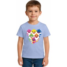 Sedirli Unisex Baby Shark Baskılı Çocuk Tişört Pamuklu Penye Kumaş