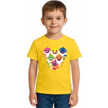 Sedirli Unisex Baby Shark Baskılı Çocuk Tişört Pamuklu Penye Kumaş