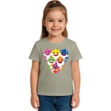 Sedirli Unisex Baby Shark Baskılı Çocuk Tişört Pamuklu Penye Kumaş