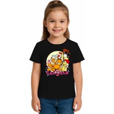 Sedirli Unisex Garfıeld Baskılı Çocuk Tişört Pamuklu Penye Kumaş