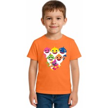 Sedirli Unisex Baby Shark Baskılı Çocuk Tişört Pamuklu Penye Kumaş