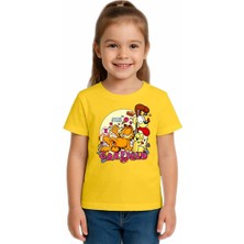 Sedirli Unisex Garfıeld Baskılı Çocuk Tişört Pamuklu Penye Kumaş