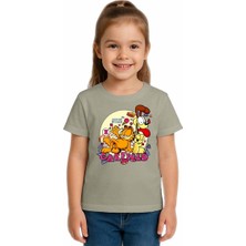 Sedirli Unisex Garfıeld Baskılı Çocuk Tişört Pamuklu Penye Kumaş