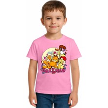 Sedirli Unisex Garfıeld Baskılı Çocuk Tişört Pamuklu Penye Kumaş