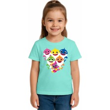 Sedirli Unisex Baby Shark Baskılı Çocuk Tişört Pamuklu Penye Kumaş
