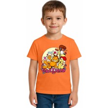 Sedirli Unisex Garfıeld Baskılı Çocuk Tişört Pamuklu Penye Kumaş