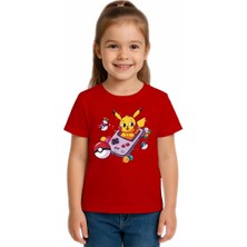 Sedirli Unisex Pikaçu Baskılı Çocuk Tişört Pamuklu Penye Kumaş