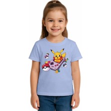 Sedirli Unisex Pikaçu Baskılı Çocuk Tişört Pamuklu Penye Kumaş