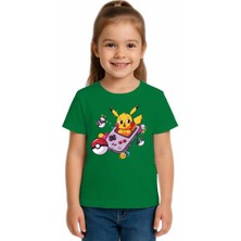 Sedirli Unisex Pikaçu Baskılı Çocuk Tişört Pamuklu Penye Kumaş