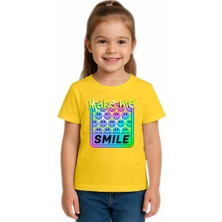 Sedirli Unisex Smile Baskılı Çocuk Tişört Pamuklu Penye Kumaş