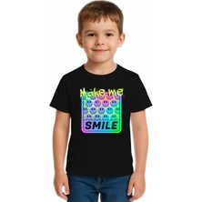 Sedirli Unisex Smile Baskılı Çocuk Tişört Pamuklu Penye Kumaş
