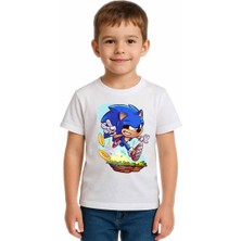 Sedirli Unisex Sonic Baskılı Çocuk Tişört Pamuklu Penye Kumaş