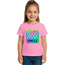 Sedirli Unisex Smile Baskılı Çocuk Tişört Pamuklu Penye Kumaş